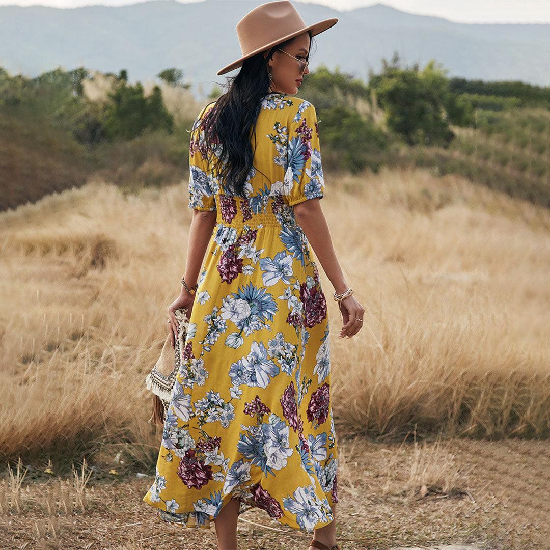 Zomerjurk met Bloemenprint en Split - Dresses - Jurkjes.co