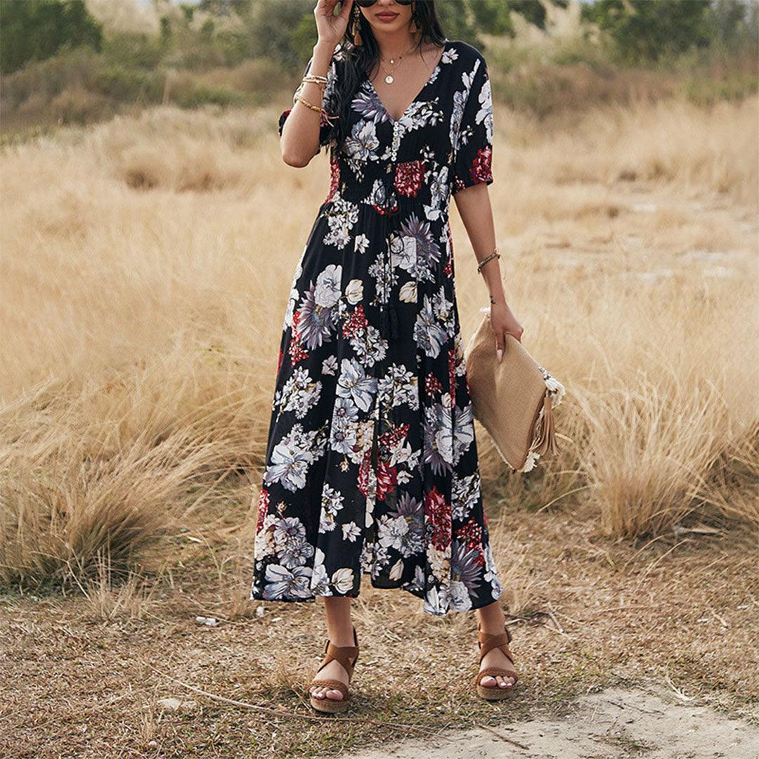 Zomerjurk met Bloemenprint en Split - Dresses - Jurkjes.co