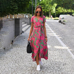 Zomerjurk met Bloemenprint en V-hals - Dresses - Jurkjes.co