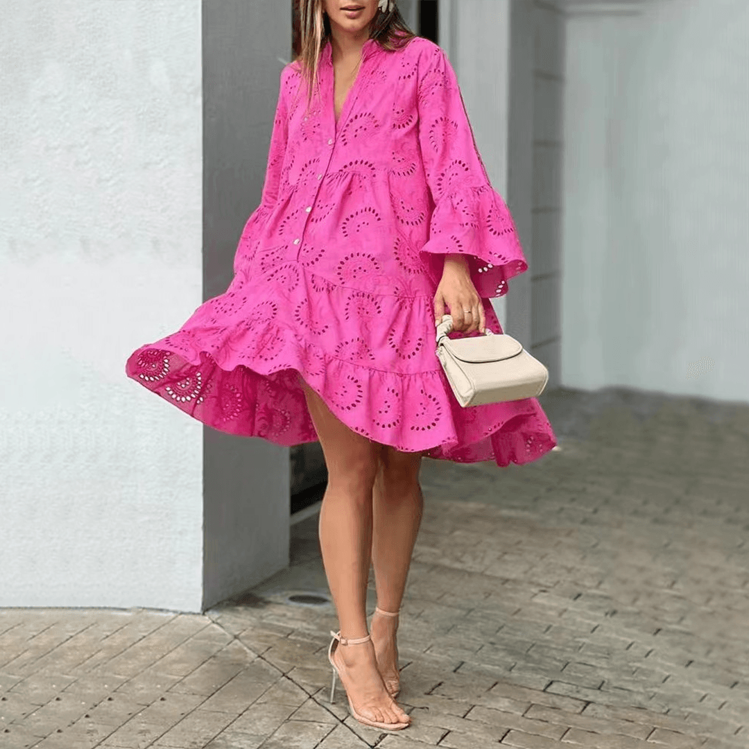 Zomerjurk met Broderie en V-hals - Dresses - Jurkjes.co