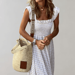 Zomerjurk met Geruite Smocktop - Women Summer Jacket - Jurkjes.co