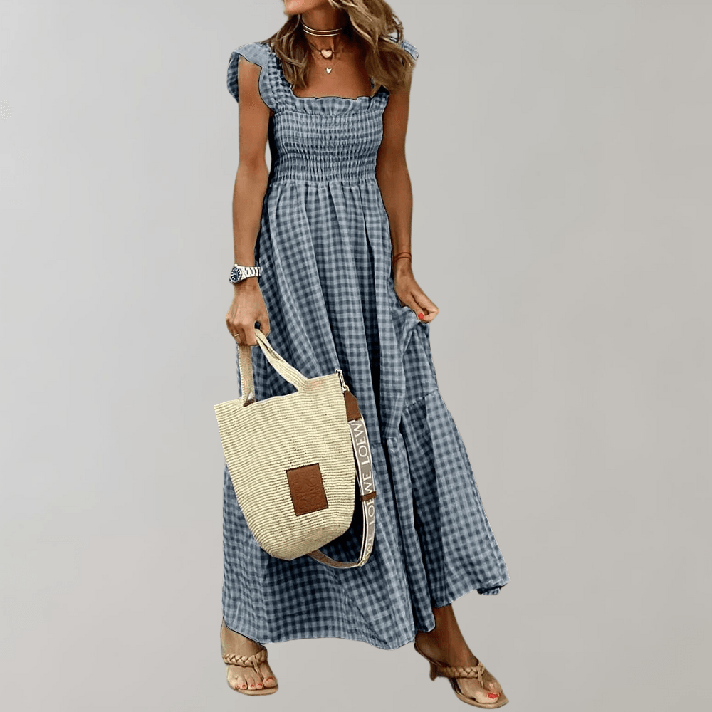 Zomerjurk met Geruite Smocktop - Women Summer Jacket - Jurkjes.co