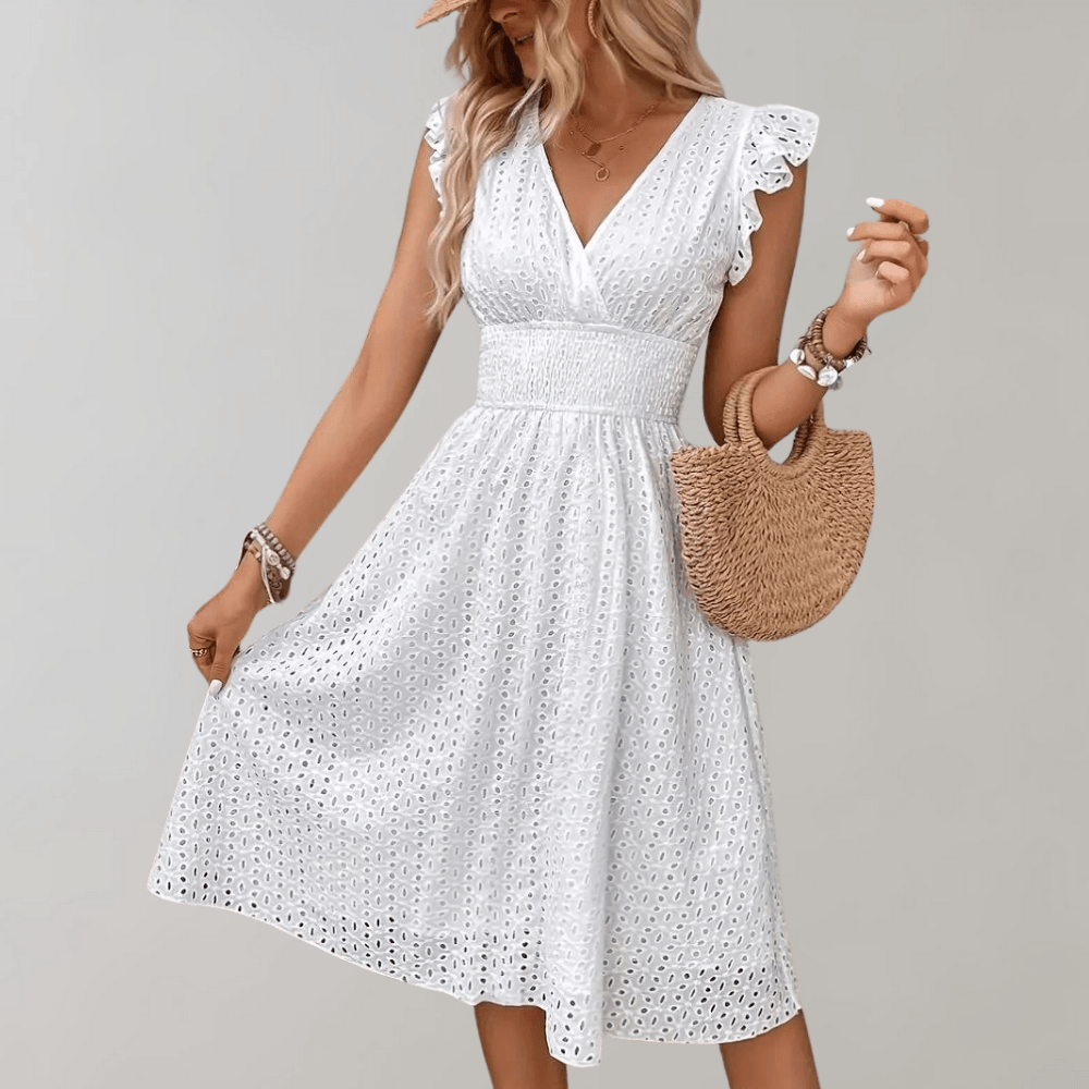 Zomerjurk met Ruches en Broderie - Dresses - Jurkjes.co