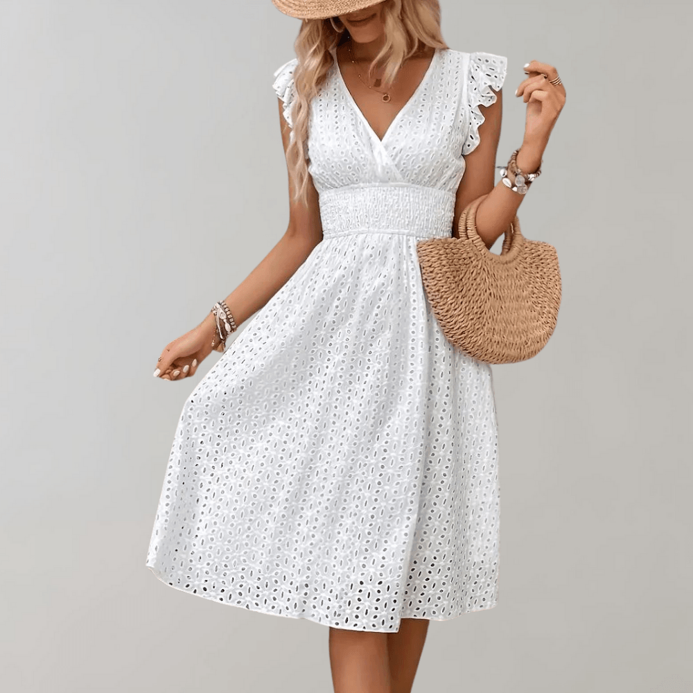 Zomerjurk met Ruches en Broderie - Dresses - Jurkjes.co