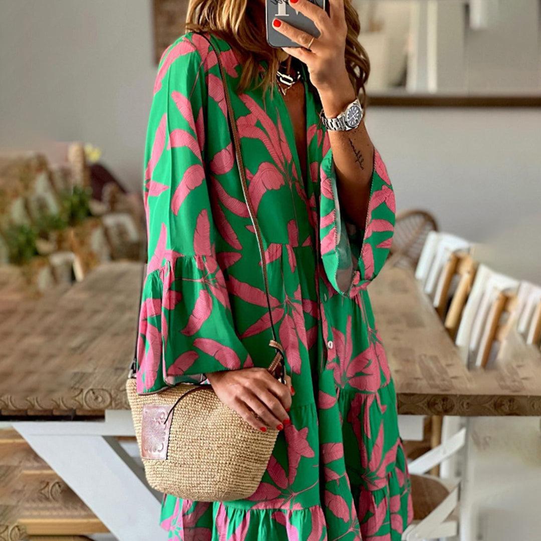 Zomerjurk met Tropisch Patroon - Dresses - Jurkjes.co