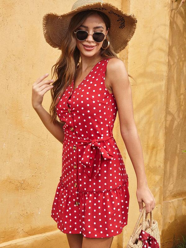 Zomerse Jurk met Polkadot en Strik - Mini Dresses - Jurkjes.co