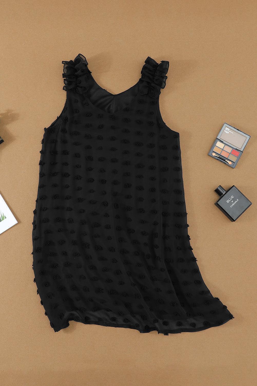 Zwitsers Stippenjurkje met V-hals en Ruches - Mini Dresses - Jurkjes.co