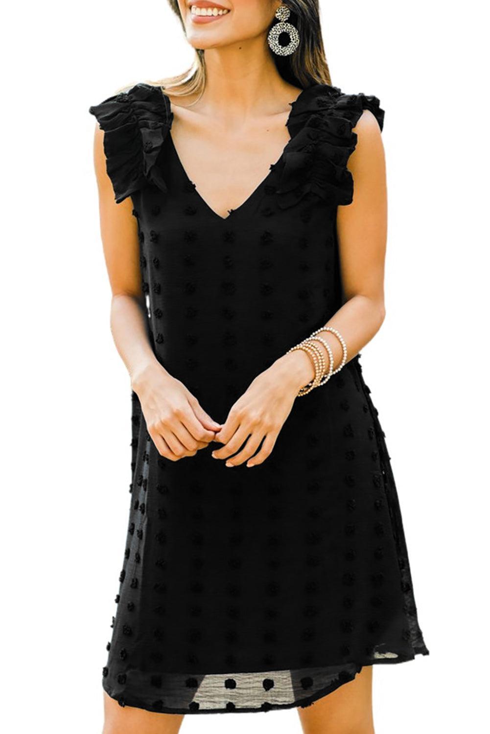 Zwitsers Stippenjurkje met V-hals en Ruches - Mini Dresses - Jurkjes.co