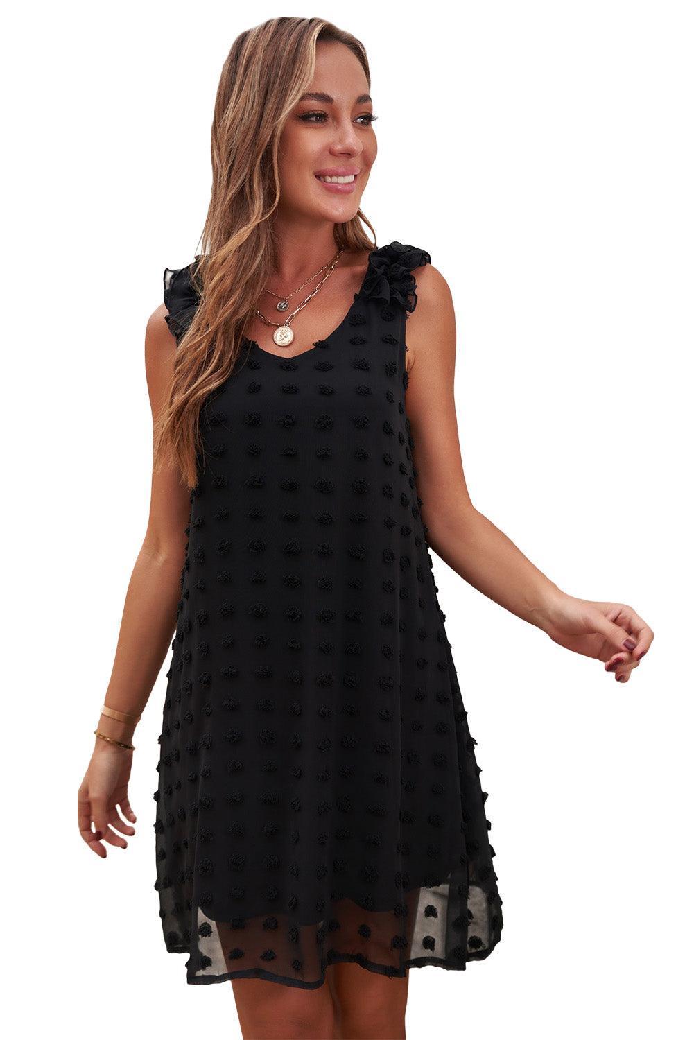 Zwitsers Stippenjurkje met V-hals en Ruches - Mini Dresses - Jurkjes.co